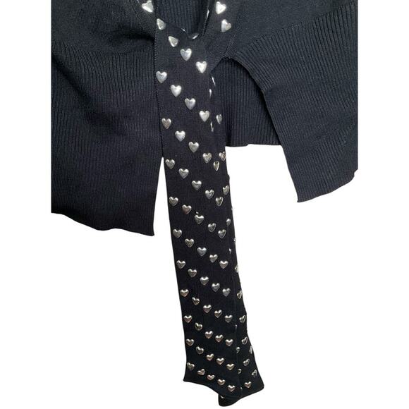 BCBGMAXAZRIA Bolero Cropped Cardigan Knit Heart Stud Accent Black Size L NWT - Picture 5 of 6